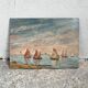 Old marine painting seaside mill Brittany