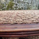 Table basse et 3 tabourets en corde 1970