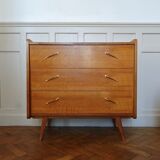 Chest of drawers in oak with compass feet of the 1950s