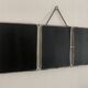 Vintage 1950s triptych barber mirror in black lizard-skin leather - 27 x 67