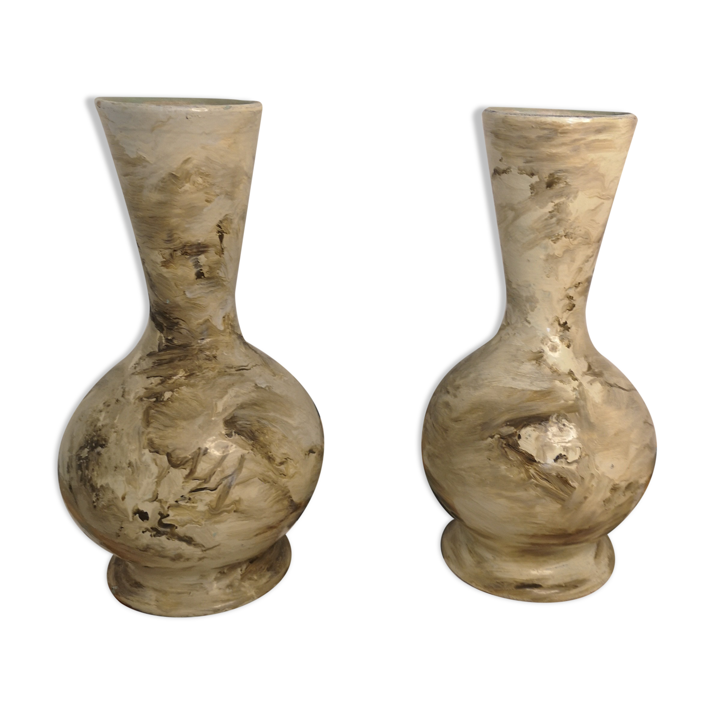 Pair of hand-painted terracotta vases