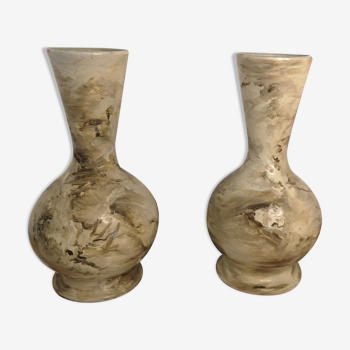 Pair of hand-painted terracotta vases