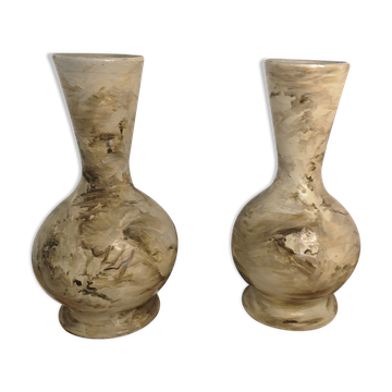 Pair of hand-painted terracotta vases