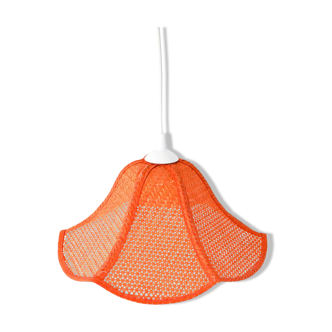 suspension fleur lotus en rotin et bambou scandinave orange 1970