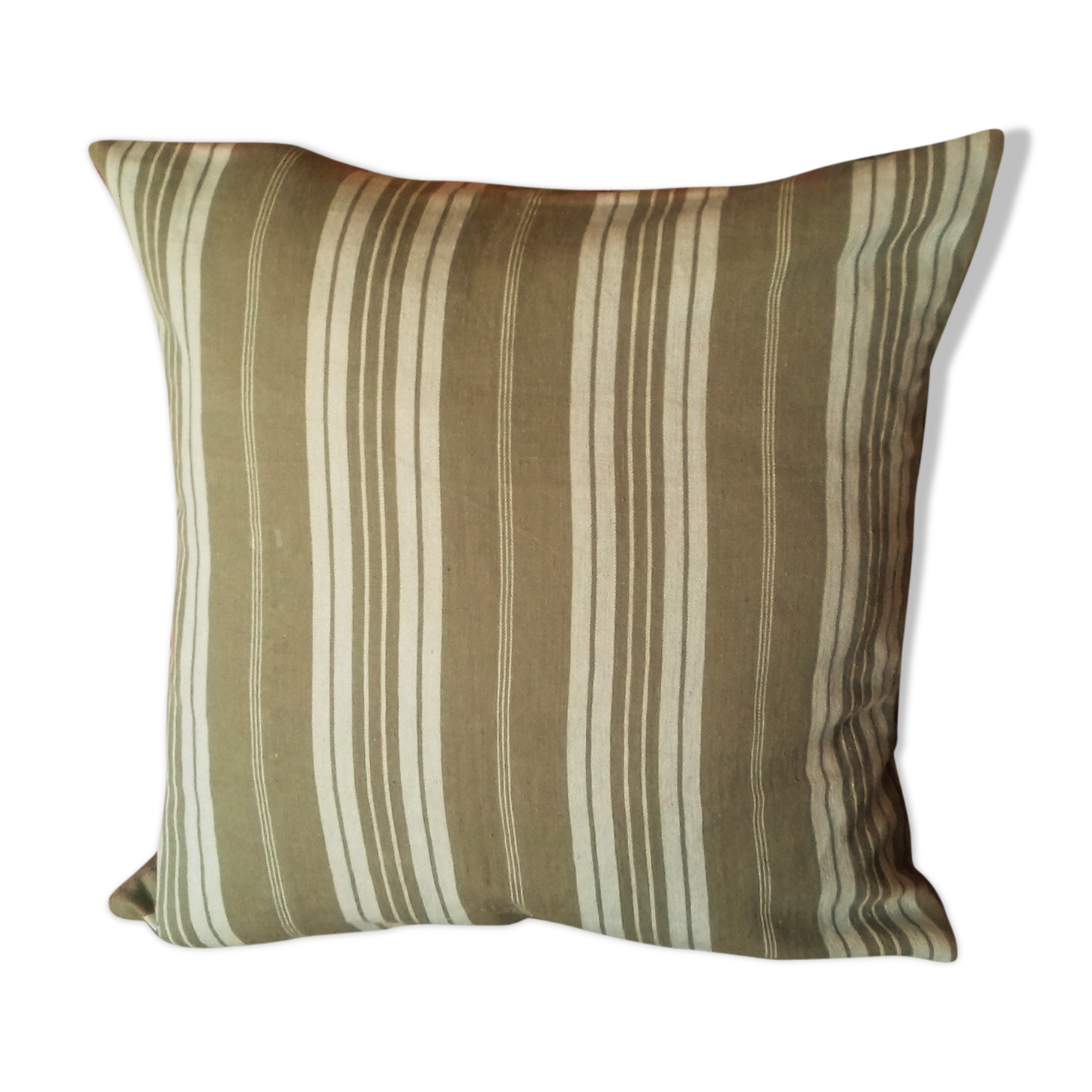 Old mattress canvas cushion khaki stripes square 45 cm chic campaign
