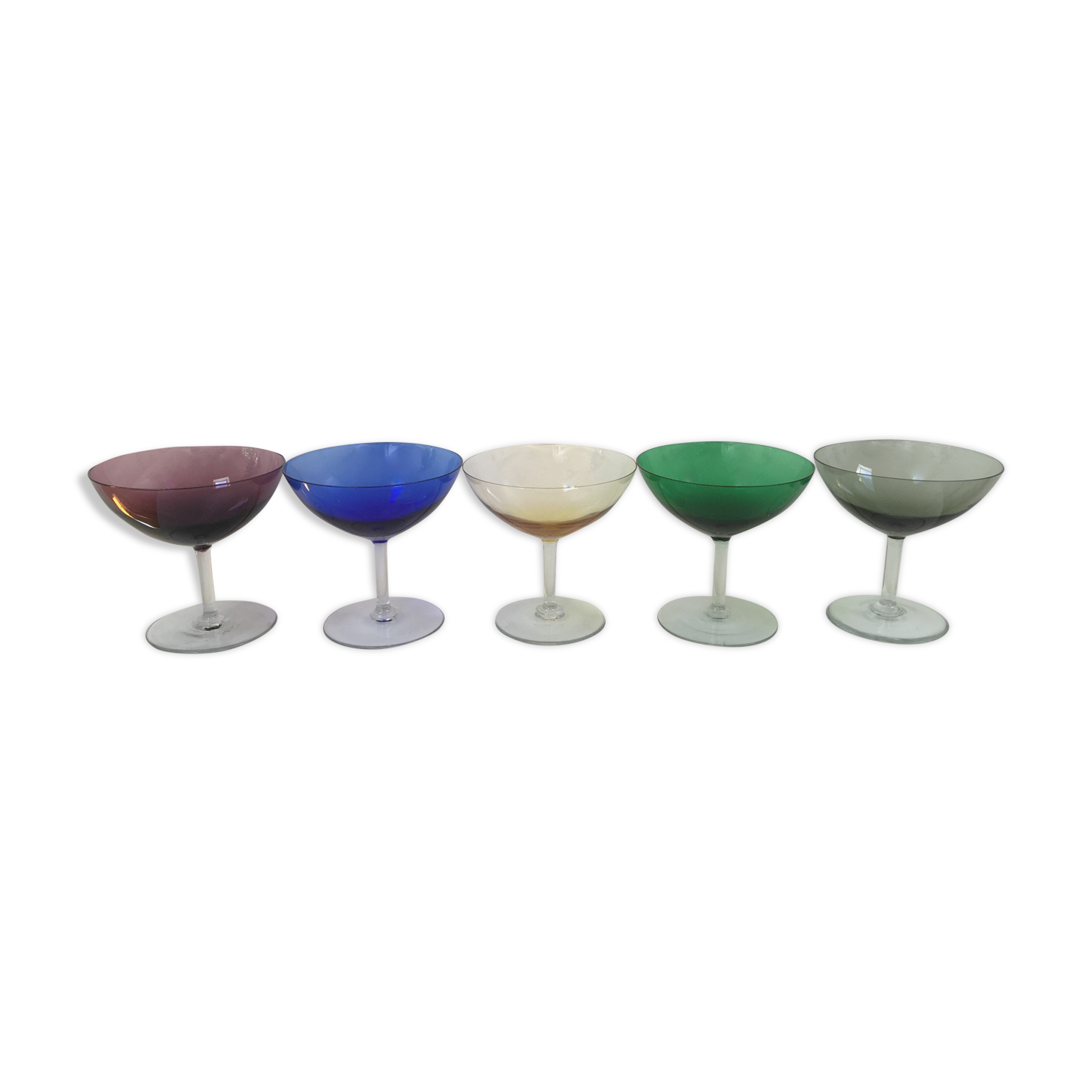 Suite of 5 Italian champagne glasses 1960