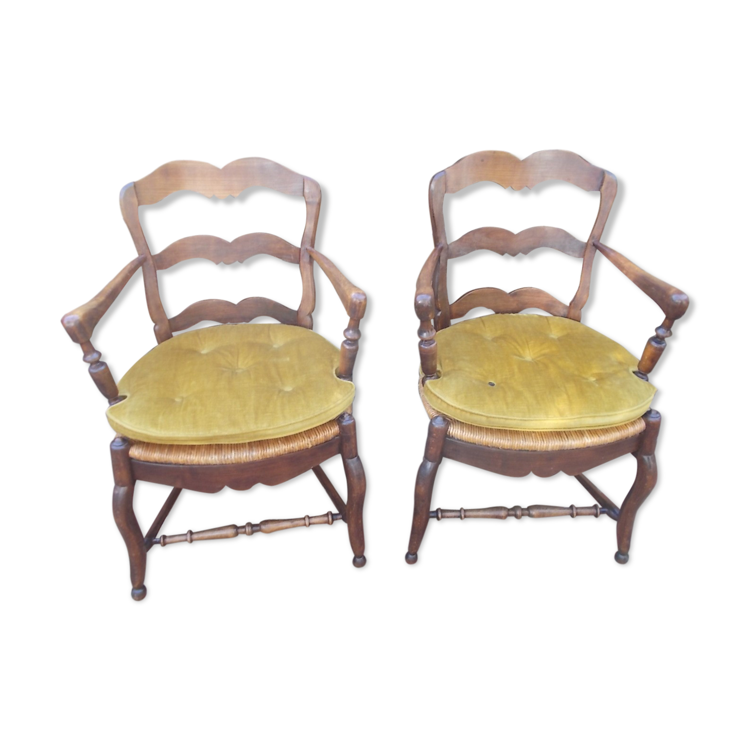 Pair of Provençal-style armchairs seaters in straw