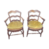 Paire de fauteuils style provençaux assise en paille