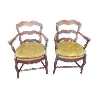 Pair of Provençal-style armchairs seaters in straw