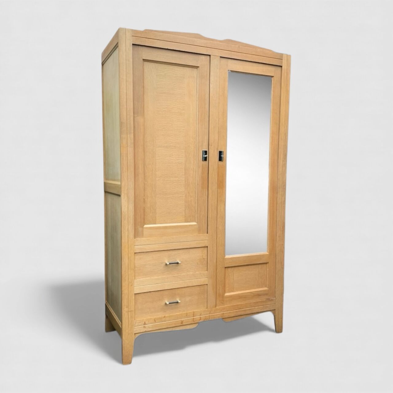 Vintage Parisian hotel wardrobe, blonde oak, 1950s.
