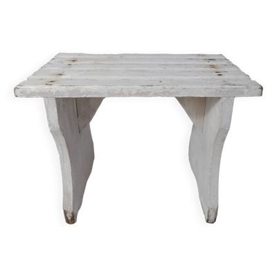 Ancien petit banc blanc marche pied vintage