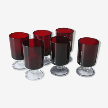 6 small glass Ruby cavalier Arcoroc