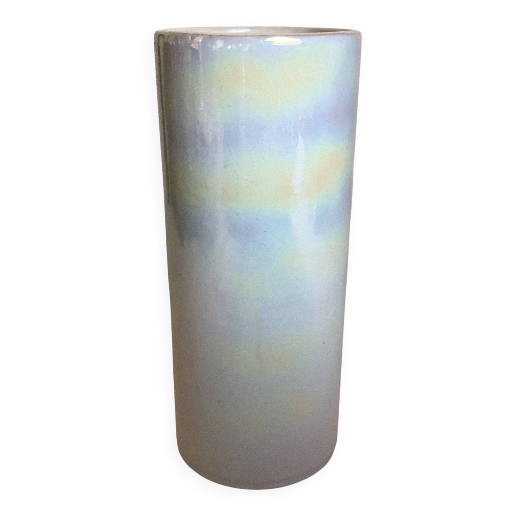 Iridescent white cylinder vase