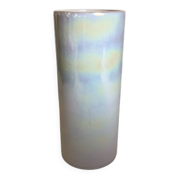 Iridescent white cylinder vase