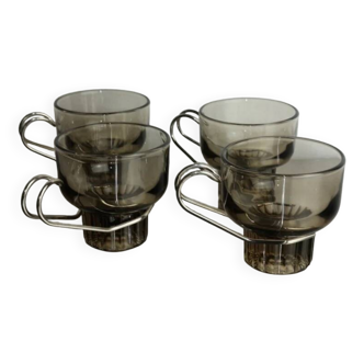 set of 4 amber glass espresso cups