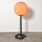 Brutalist iron chain and fiberglass floor lamp, Netherlands 1960s