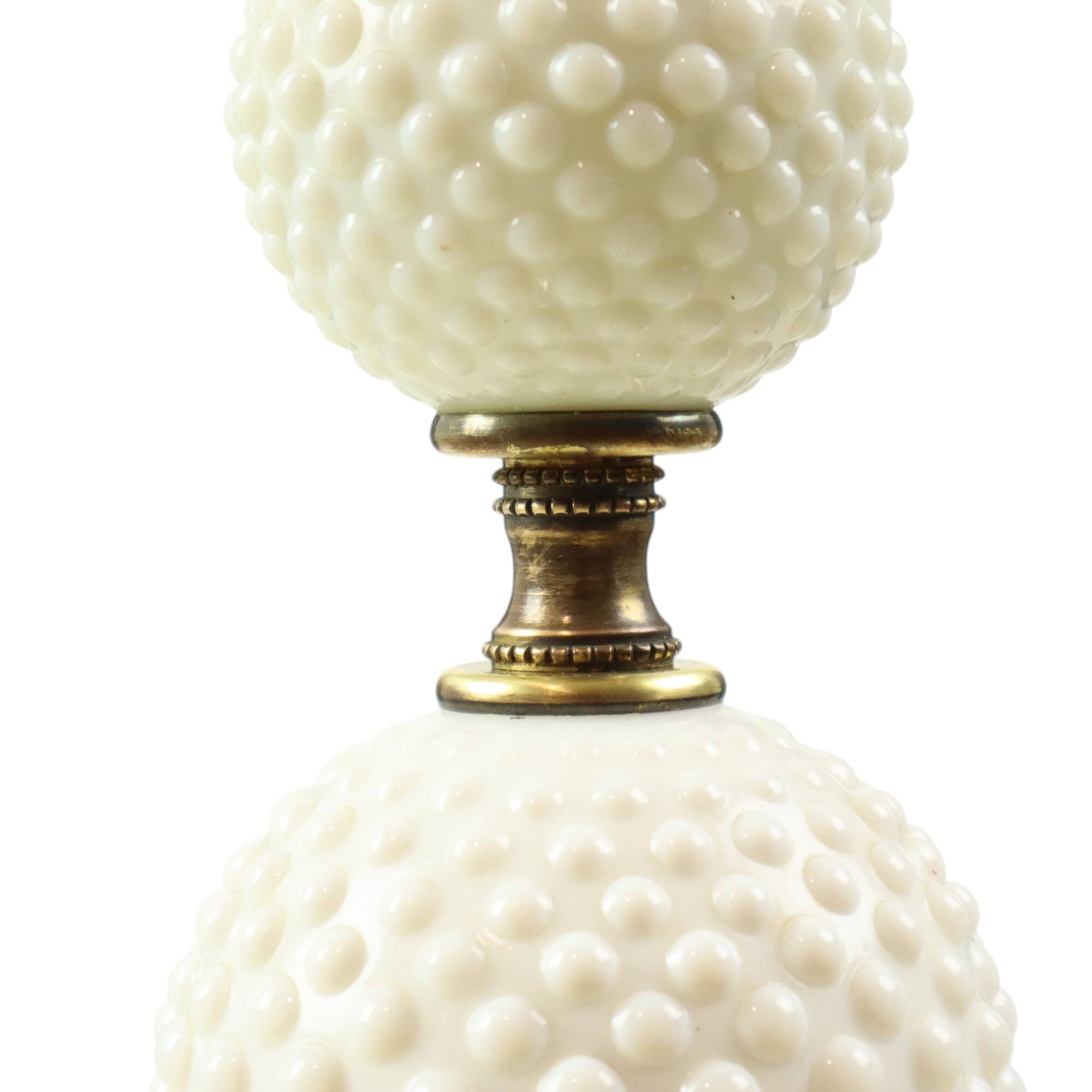 Vintage Table Lamp Frosted Milk Glass Brass Hobnail 1970s