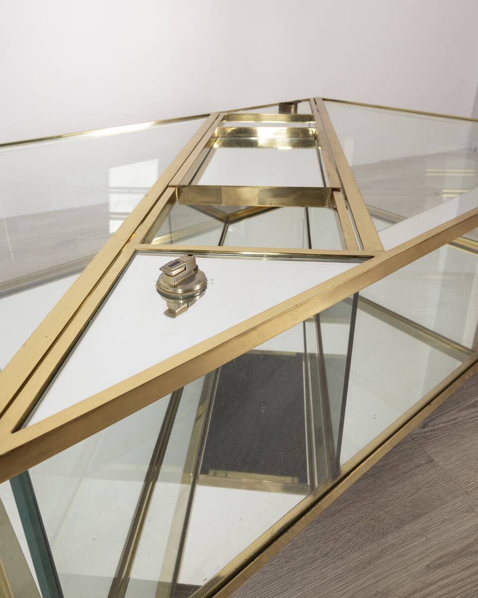 Vintage 60's table in golden brass and crystal italian design