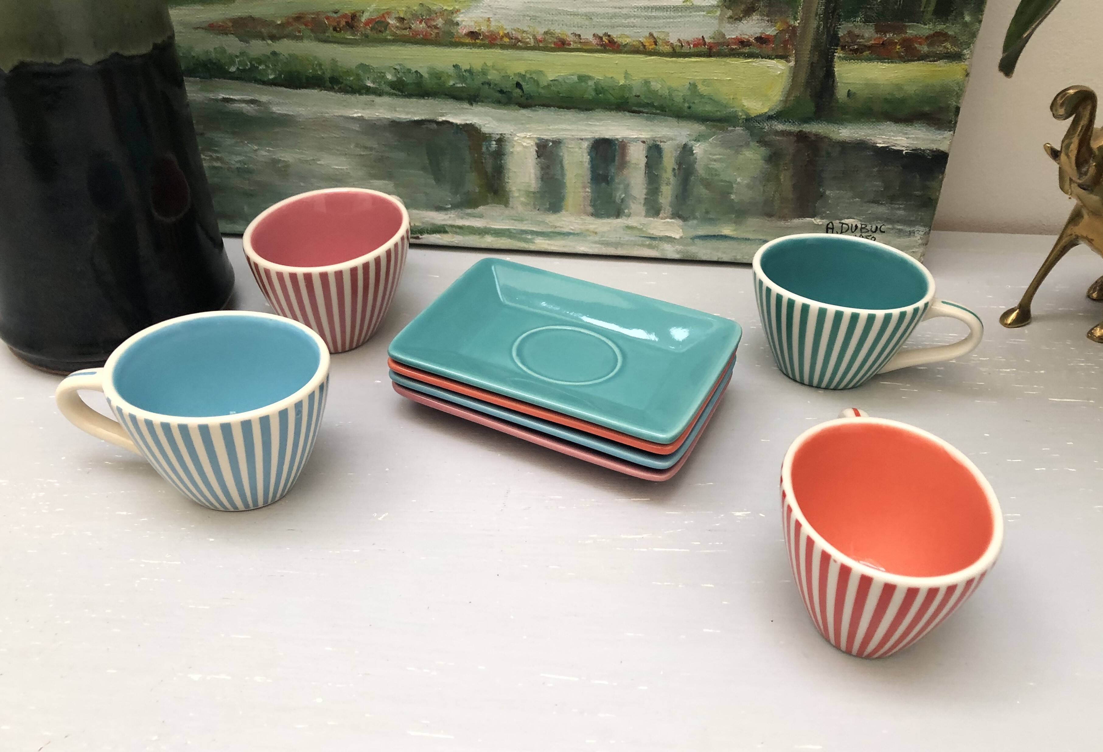 4 vintage ceramic coffee cups produced by LBVYR Circa