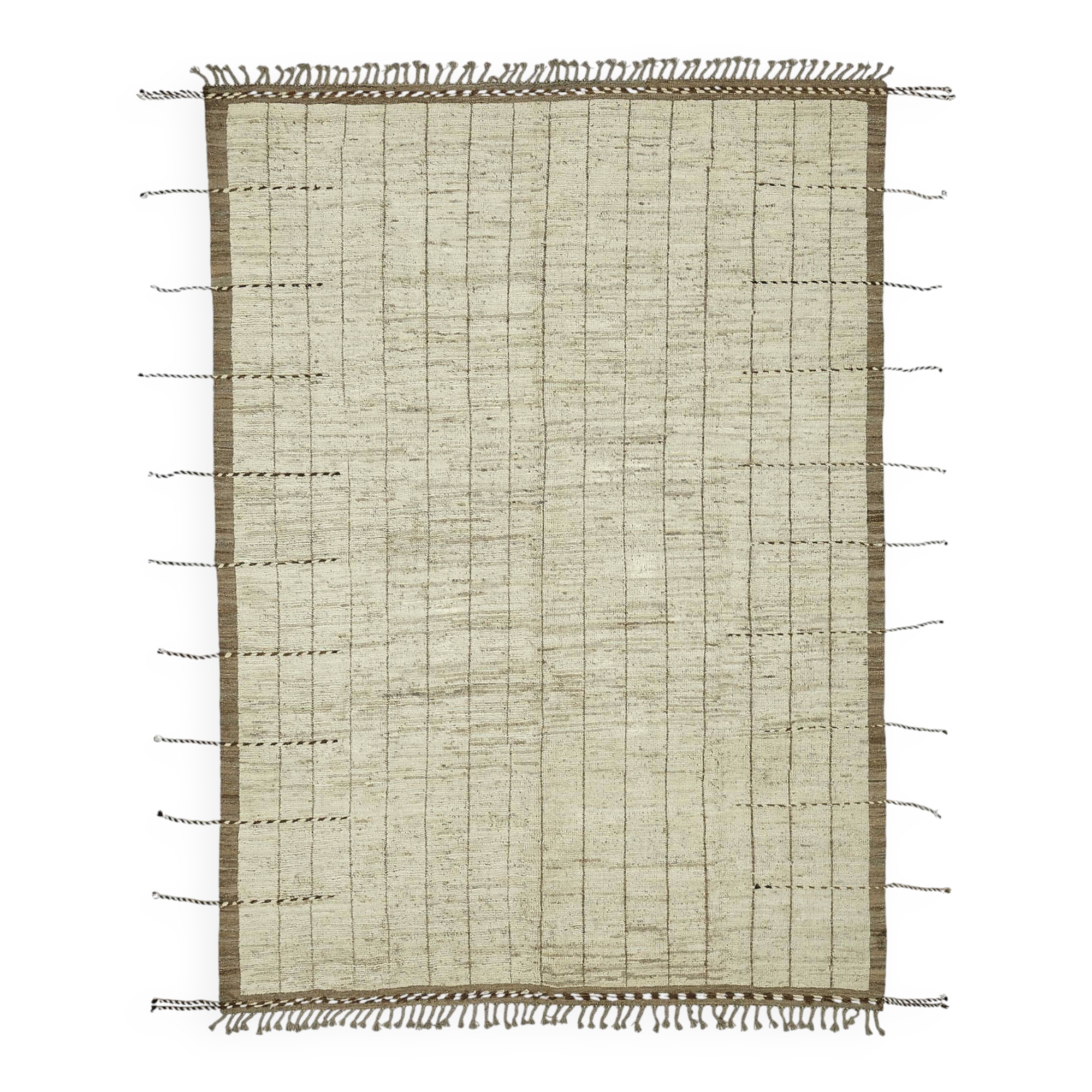 Tapis tribal tissé à la main en laine beige unique en son genre, 220 cm x 306 cm