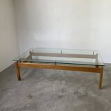 Scandinavian table blond teak and glass 60