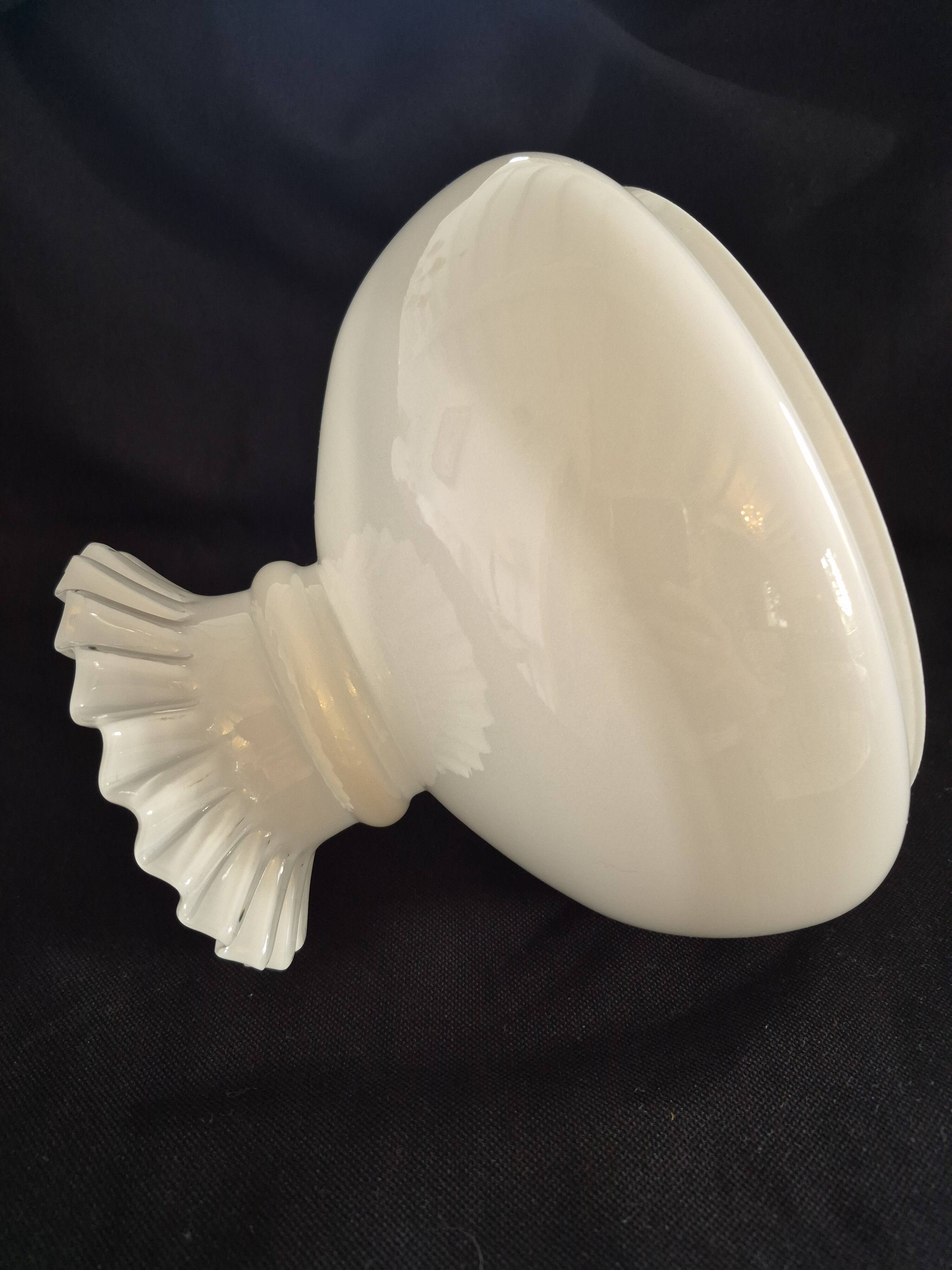 Antique lampshade in white opaline, with a beautifully pronounced scalloped neck.
