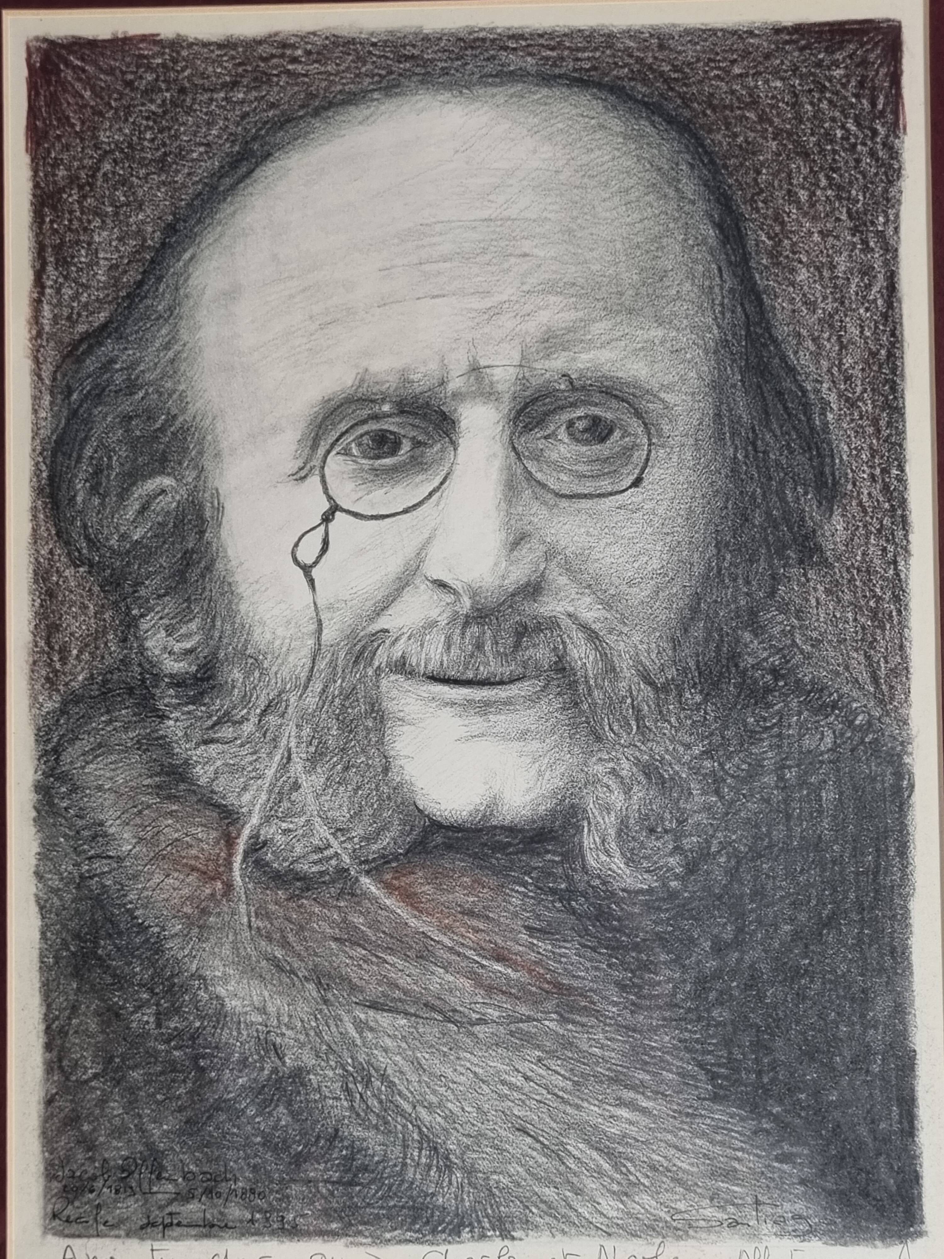 Portrait of Jacques Offenbach inspired by a photograph by Nadar, Framed and signed, 34 x 43 cm