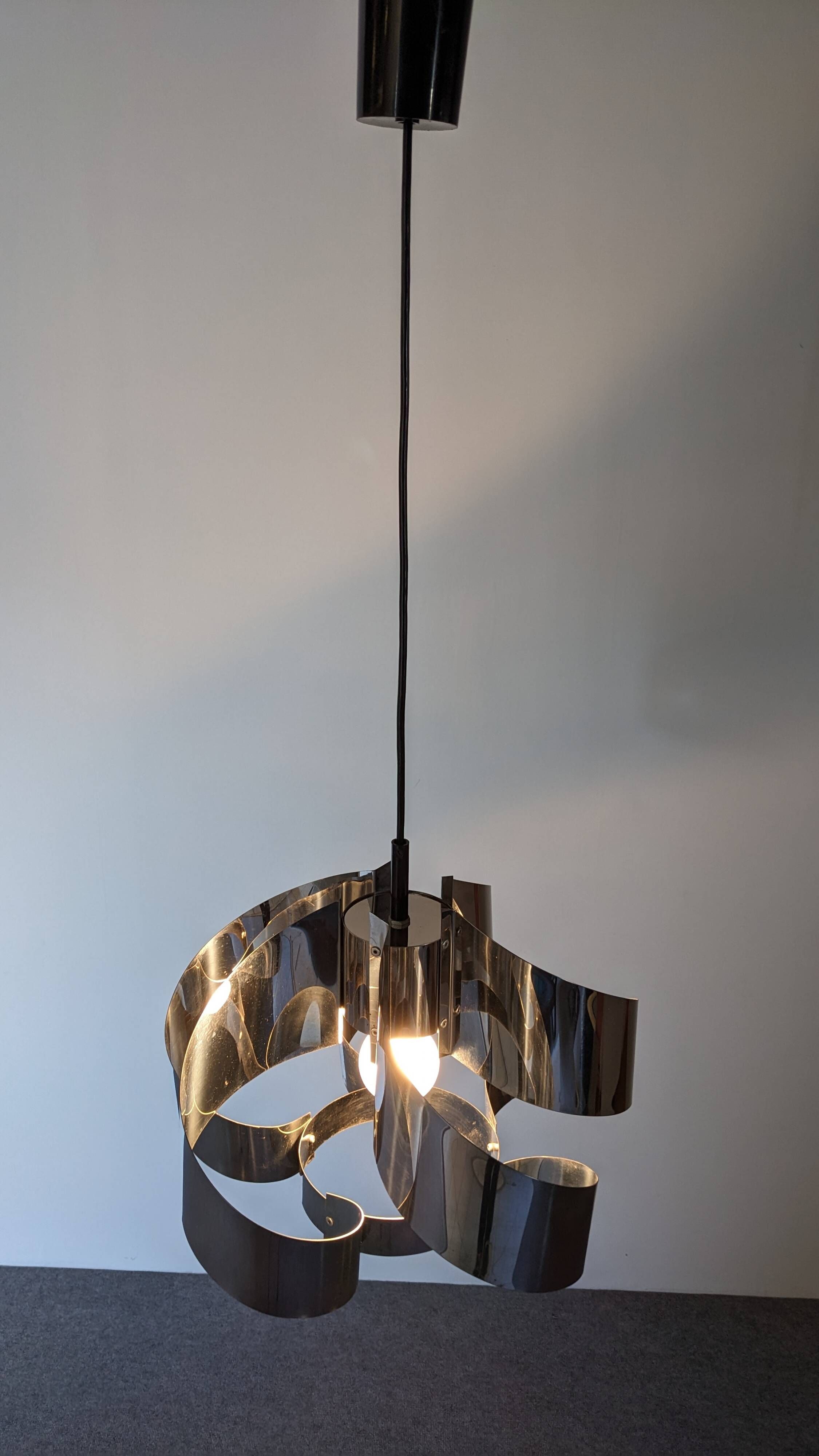Spiral suspension Space age in chrome metal by Max Sauze, France 1970