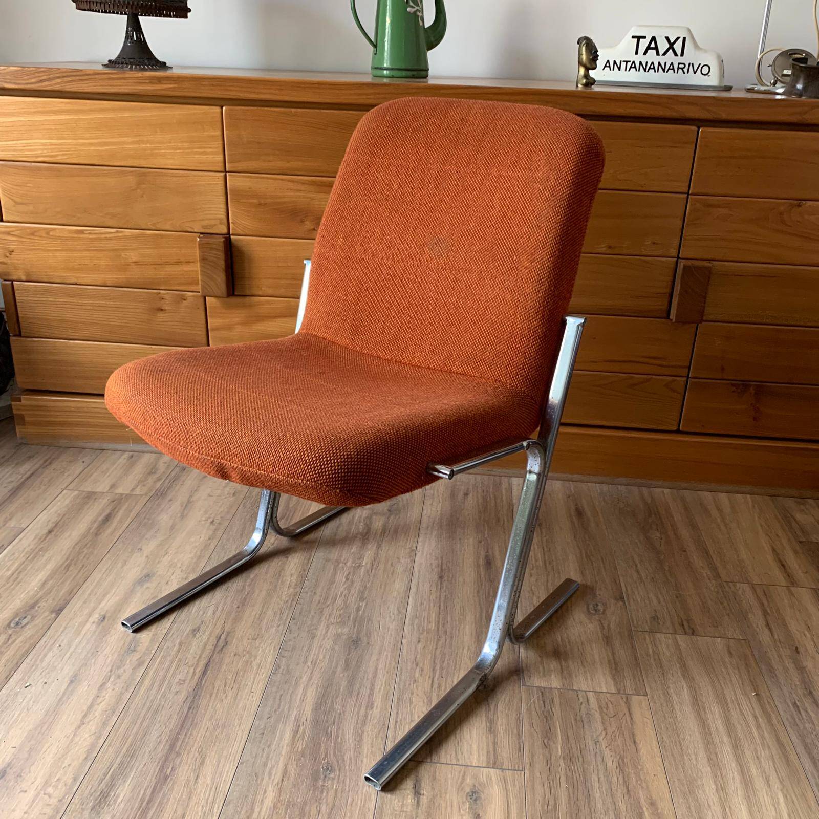 Fauteuil vintage en tweed orangé