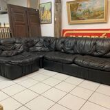 Vintage Black Leather Sofa Design Circa 1980