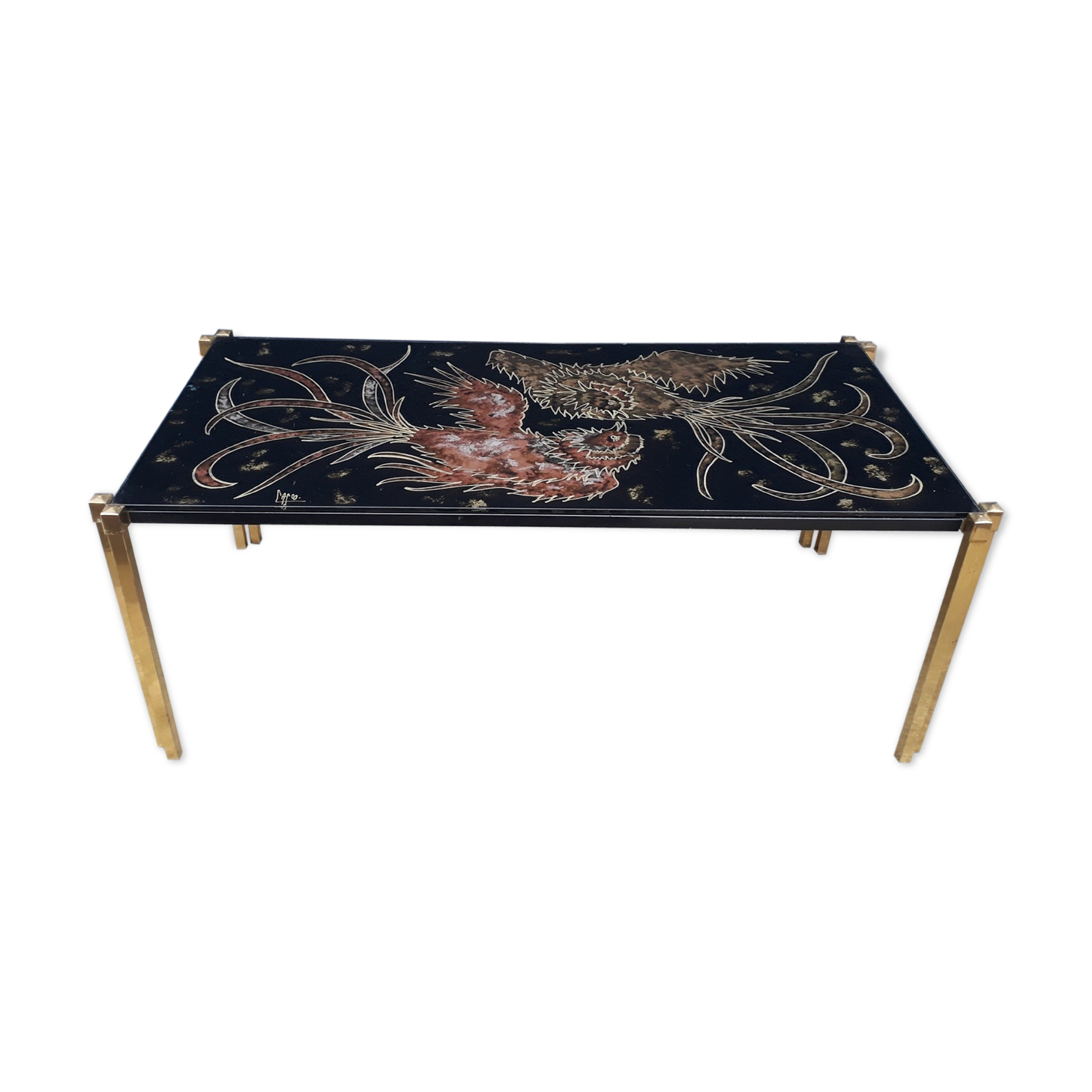 Lasco glass and brass coffee table