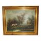 Painting on oil canvas J Evans golden frame landscape
