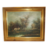 Tableau peinture sur toile à l huile J Evans cadre doré paysage