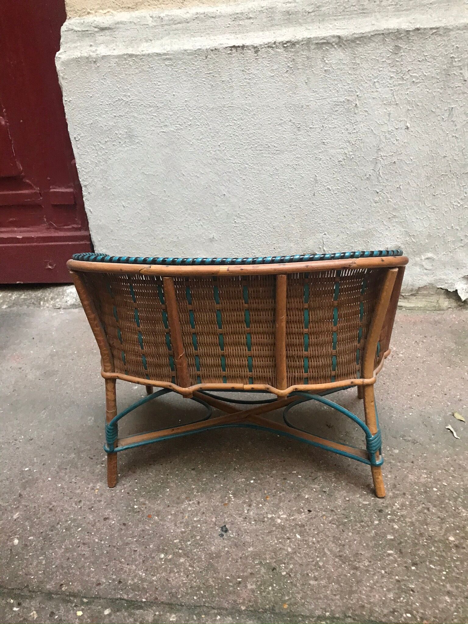Vintage rattan doll bench