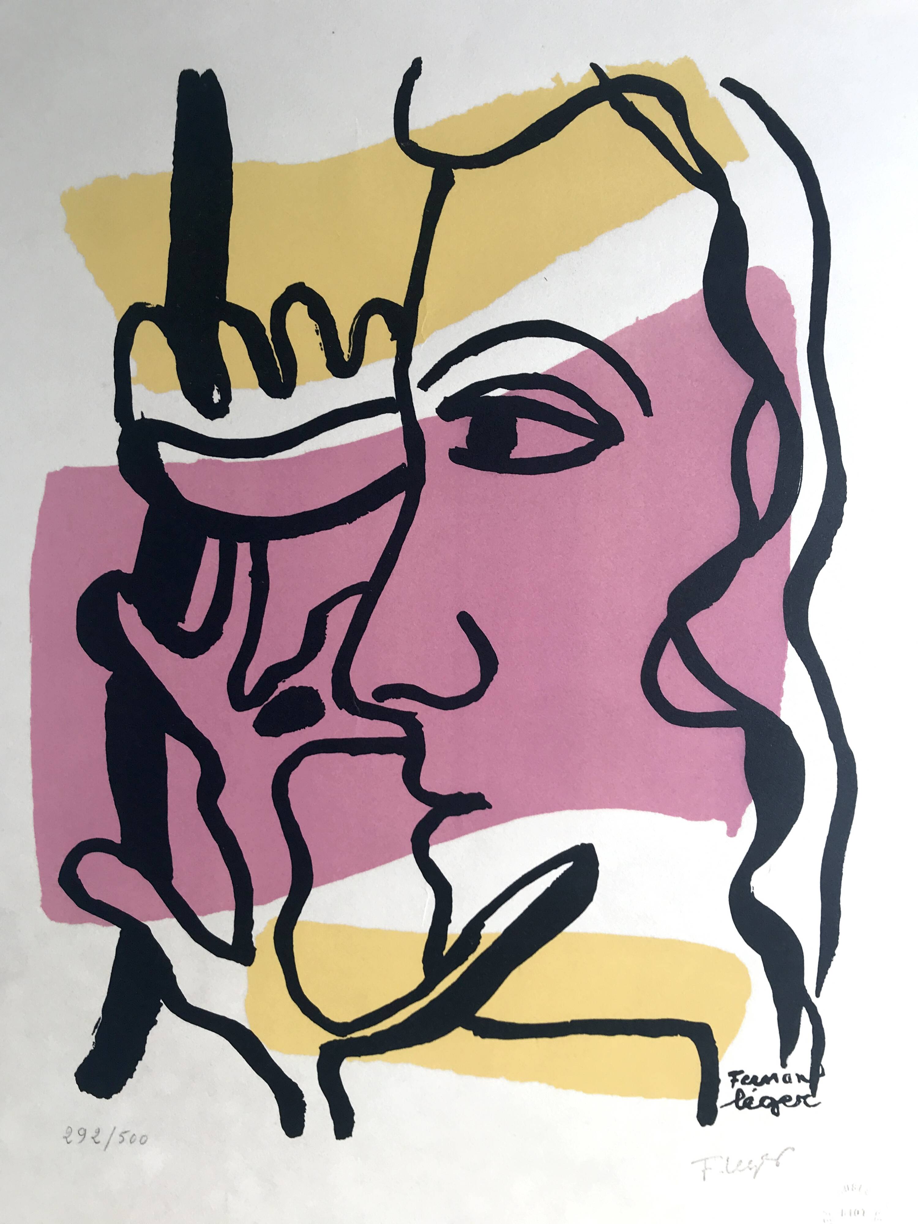 Fernand LEGER, Profile with Flower, c. 1948. Signed and stamped lithograph.
