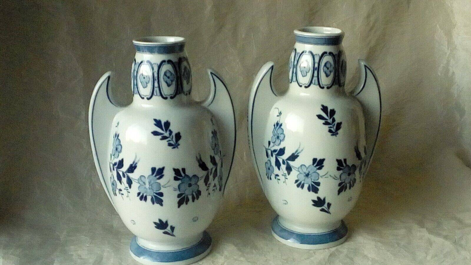 Pair of delft earthenware vases from holland with marine boat decor