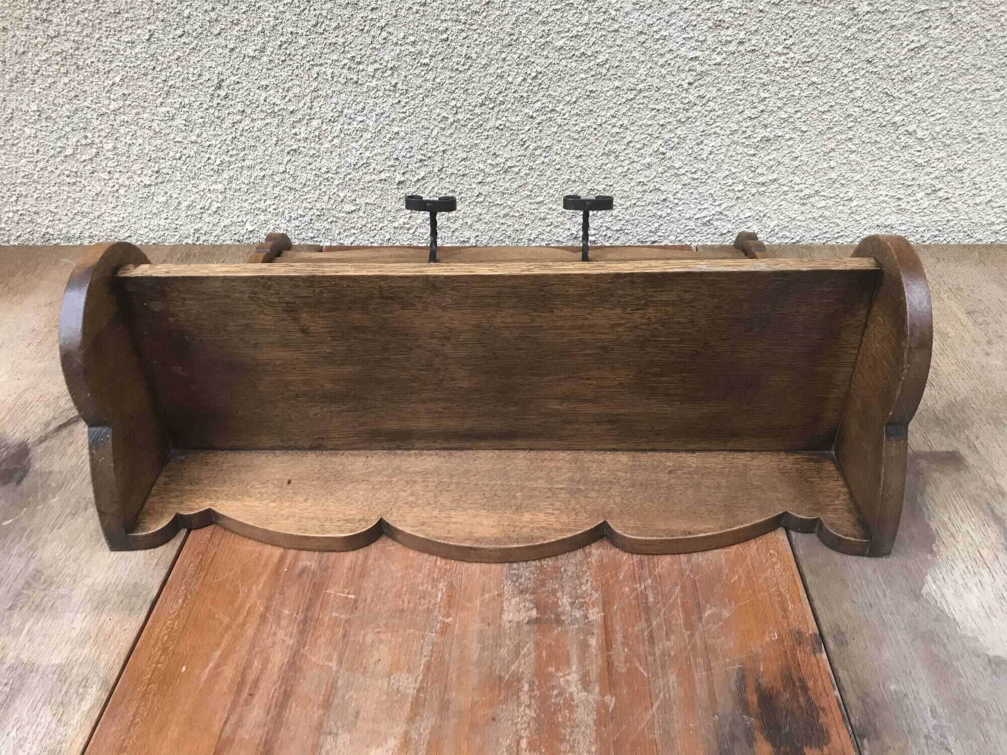 Entrance Wall Coat Door - 4 Forged Iron Patères - Mirror - Vintage Shelf