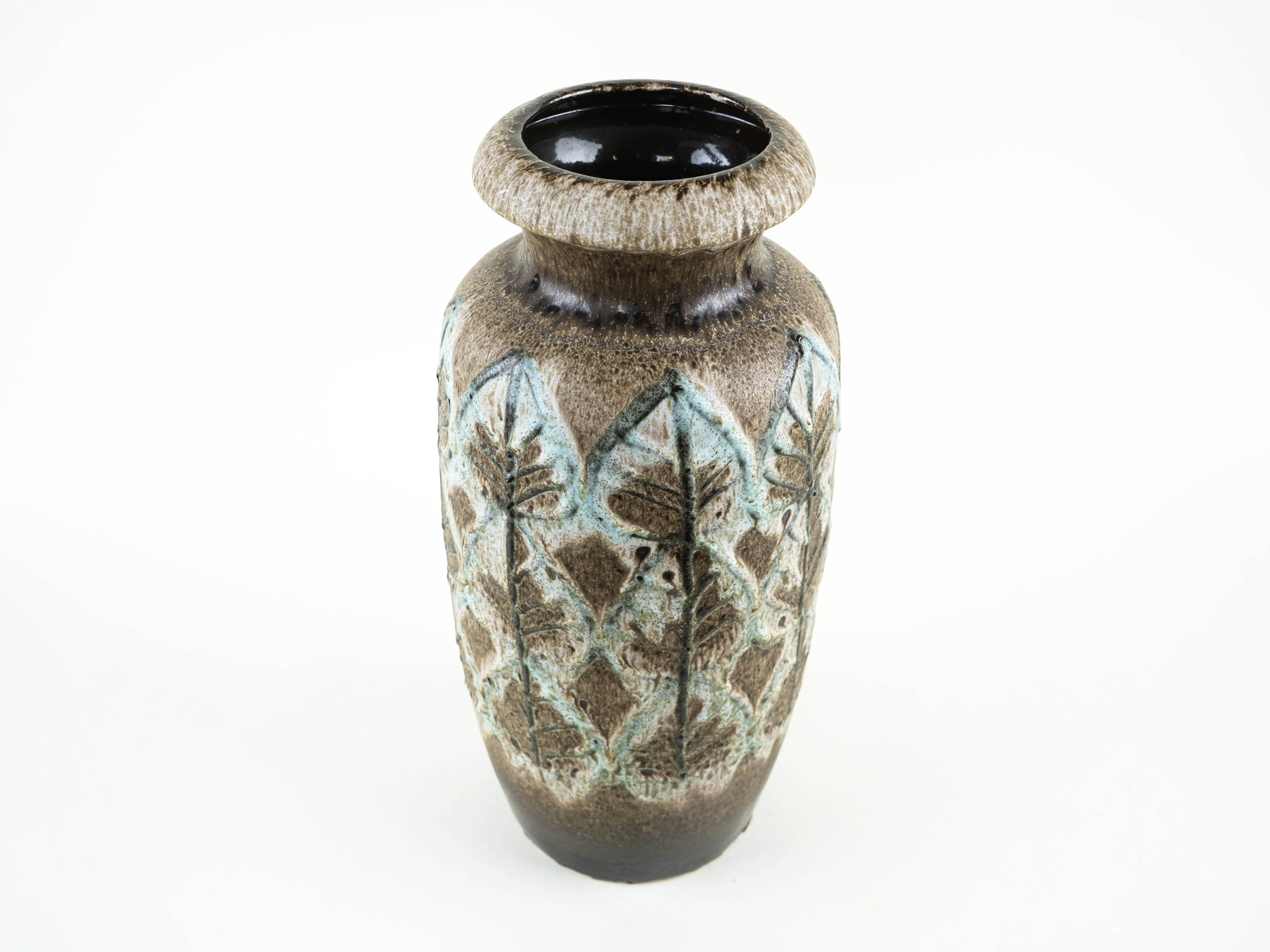 Scheurich ceramic floor vase with botanical relief pattern, Germany, 1970s