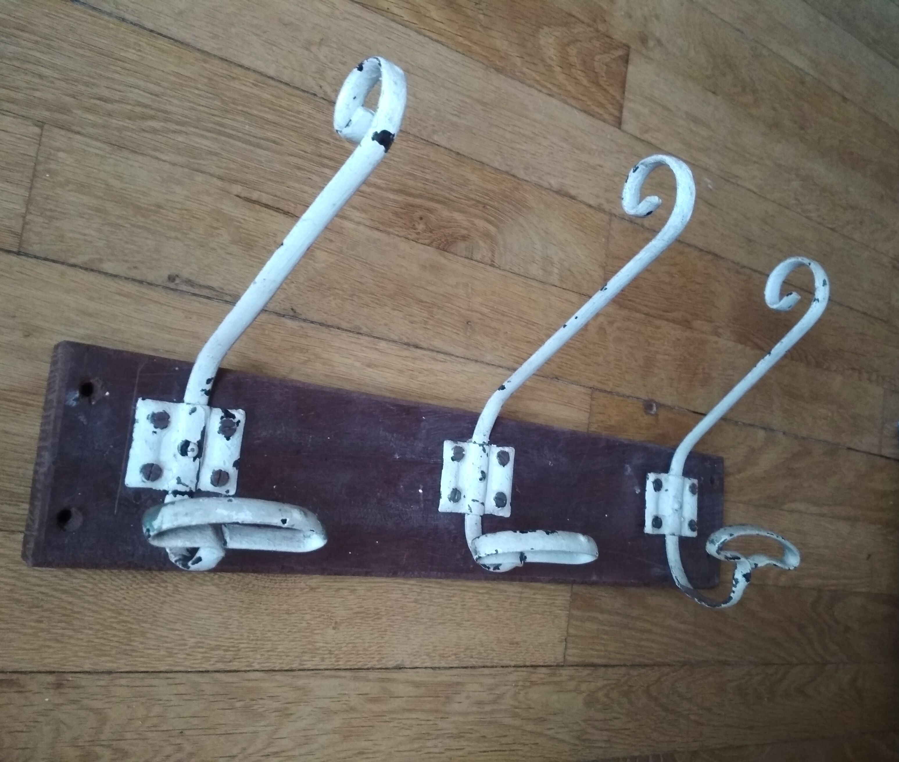 Antique vintage wooden and metal door coat-door country house coat-3 hooks