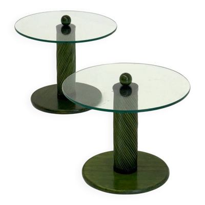 Tables d'appoint italiennes avec base en bambou et plateau en verre.