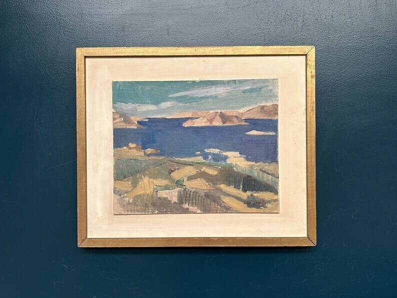 Original Swedish Oil on Panel - "Water Landscape" by Leo Janis - Signed - Vintage and Framed - 59 × 49 cm (23.2" × 19.2")