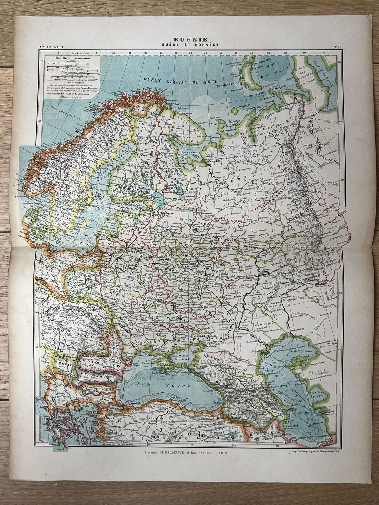 Carte ancienne Russie Suède Norvège 49x37,5cm