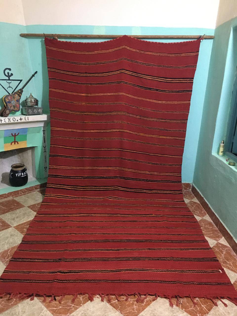 Vintage Berber red rug 370cm×187cm