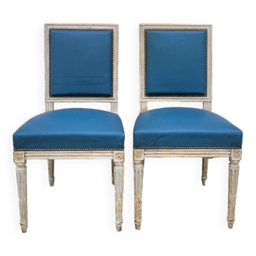 Pair of antique Louis XVI style chairs with patina