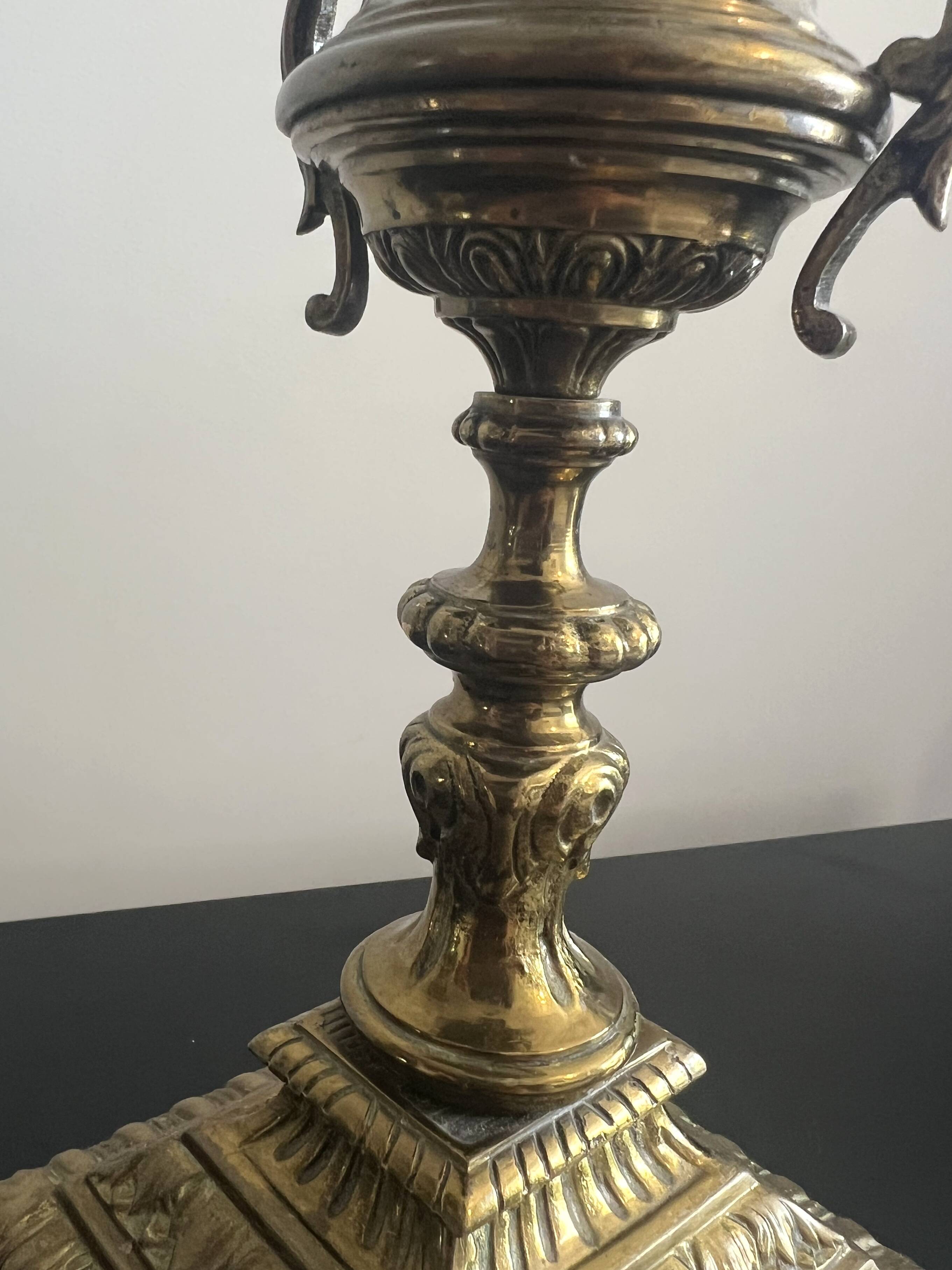 Pair of five-light gilded bronze candelabras, Napoleon III, 19th century.