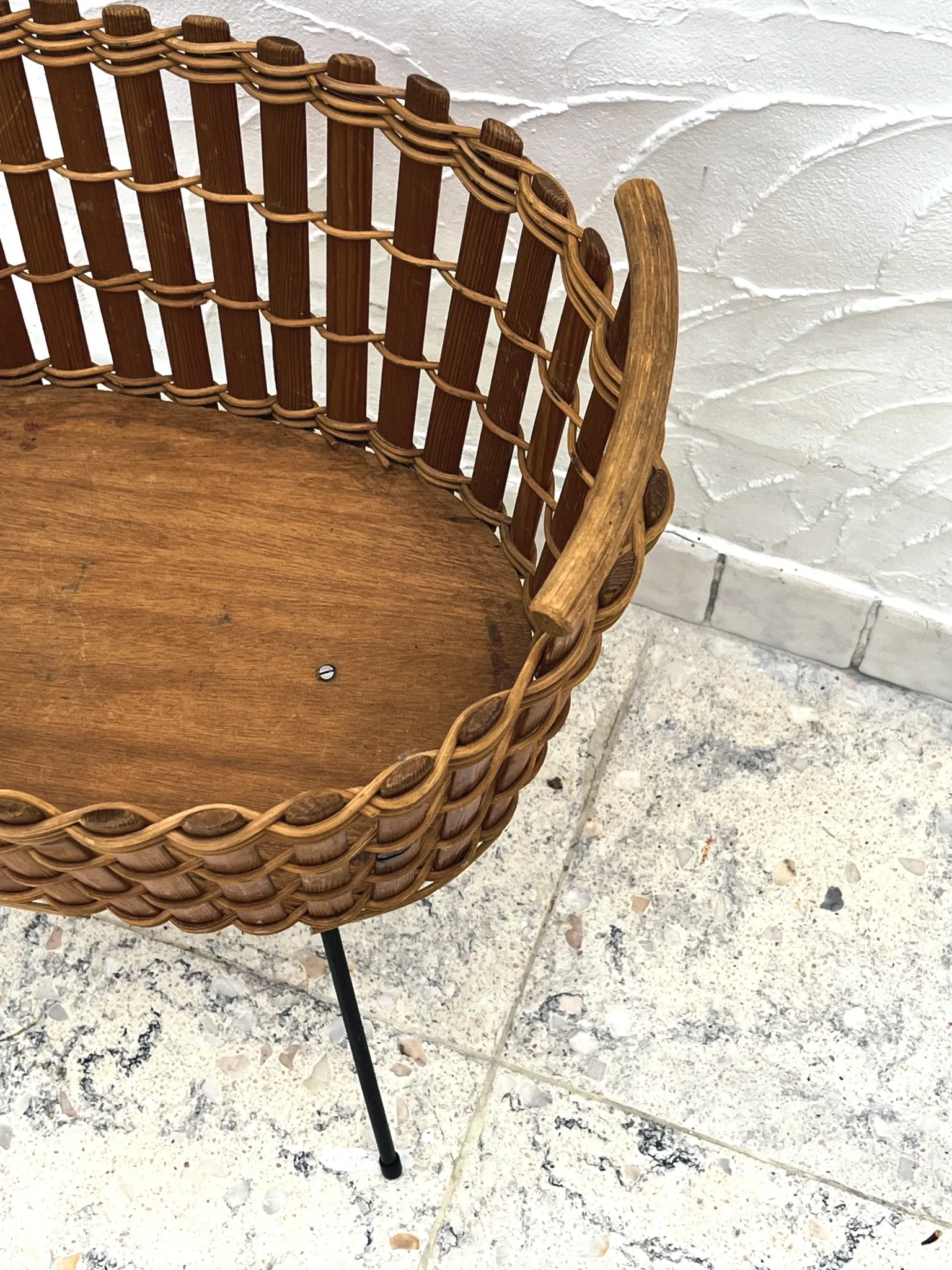 Vintage bamboo and wicker planter basket