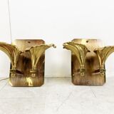 Paire d’appliques murales fleuries en bronze, années 1970