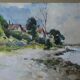 Watercolor painting of Ile Saint Denis, banks of the Seine, signed