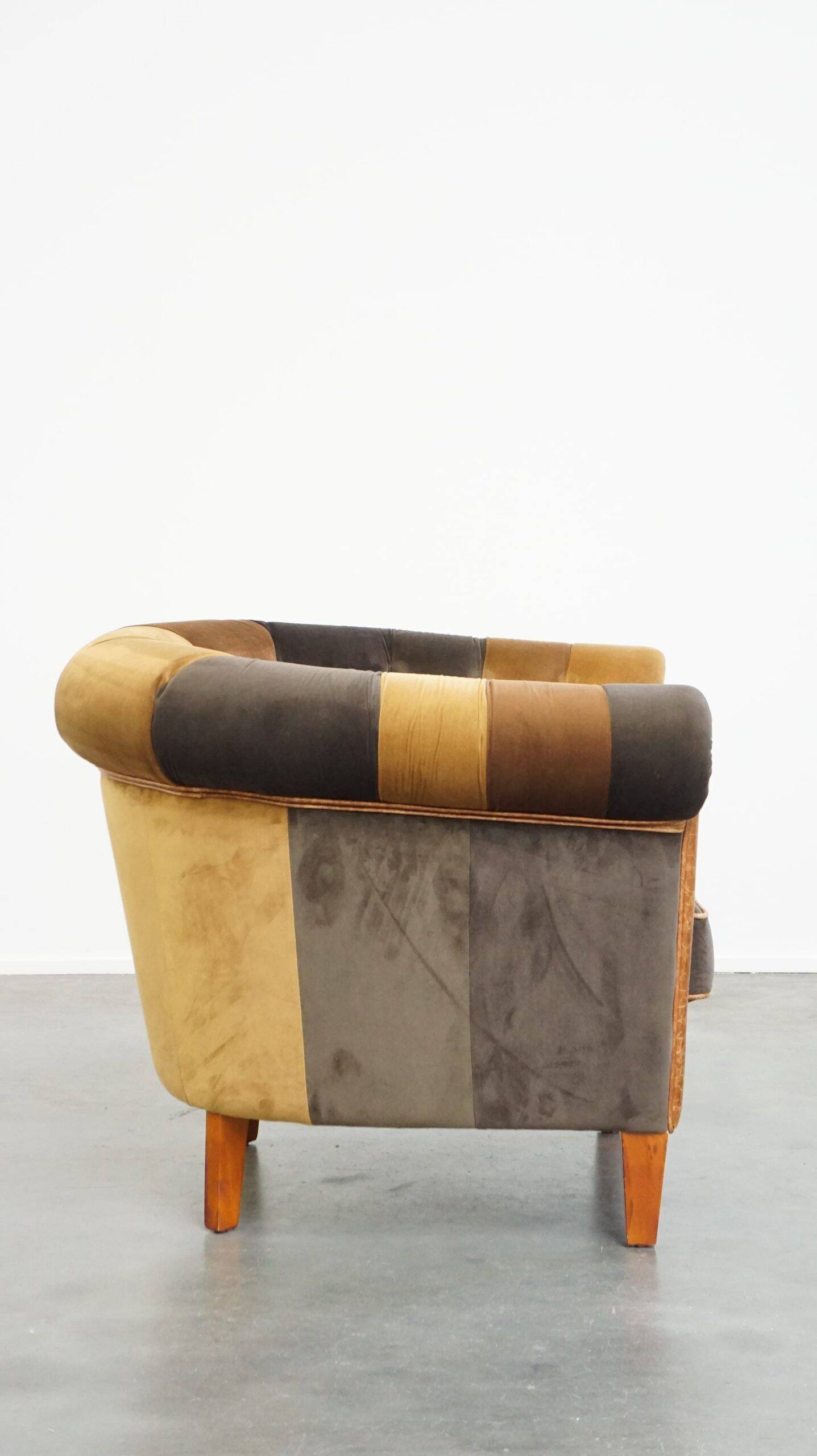Fauteuil Chesterfield club en tissu patchwork de style anglais