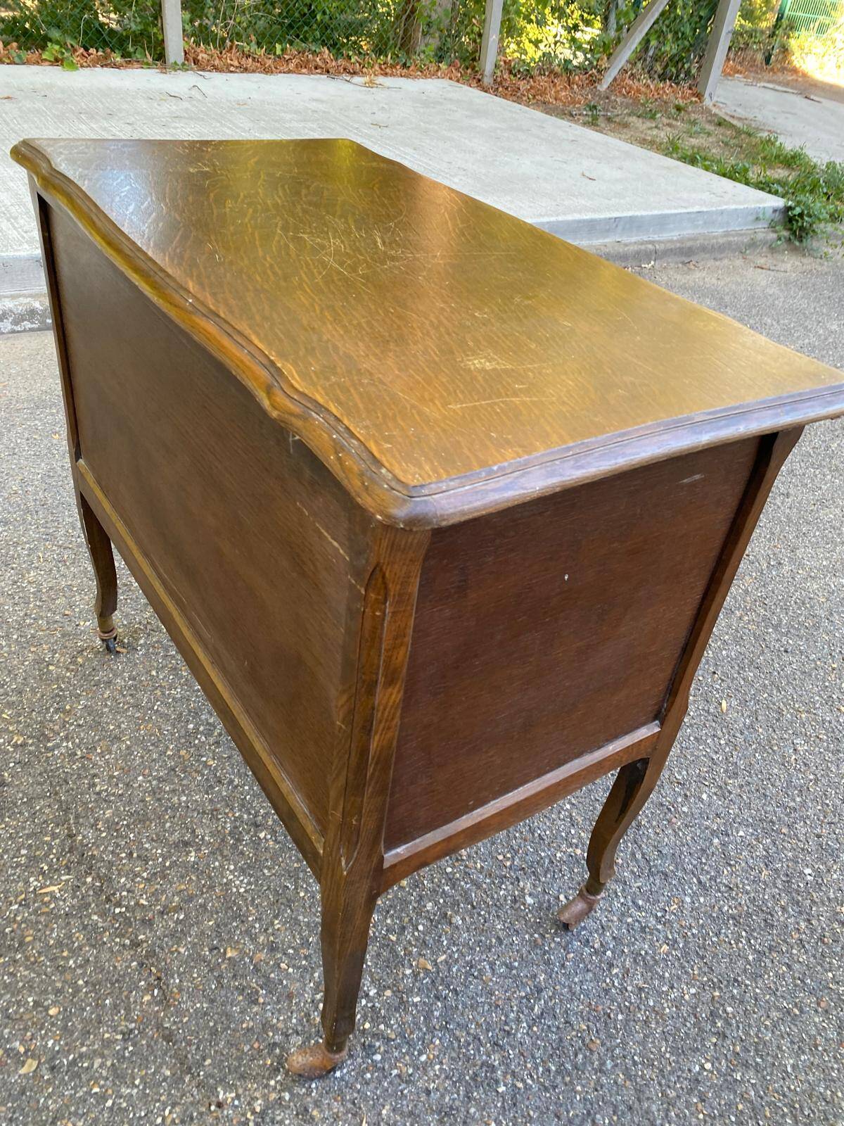 Vintage side table with drop leaf & wheels in Louis XV style